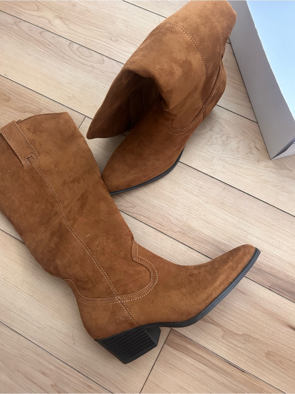 Kohl's Cognac Suede Mid-Calf Western Heeled Boots